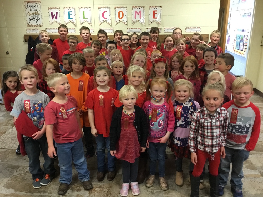 Elementary Students Participating in Wear Red Day of Red Ribbon Week