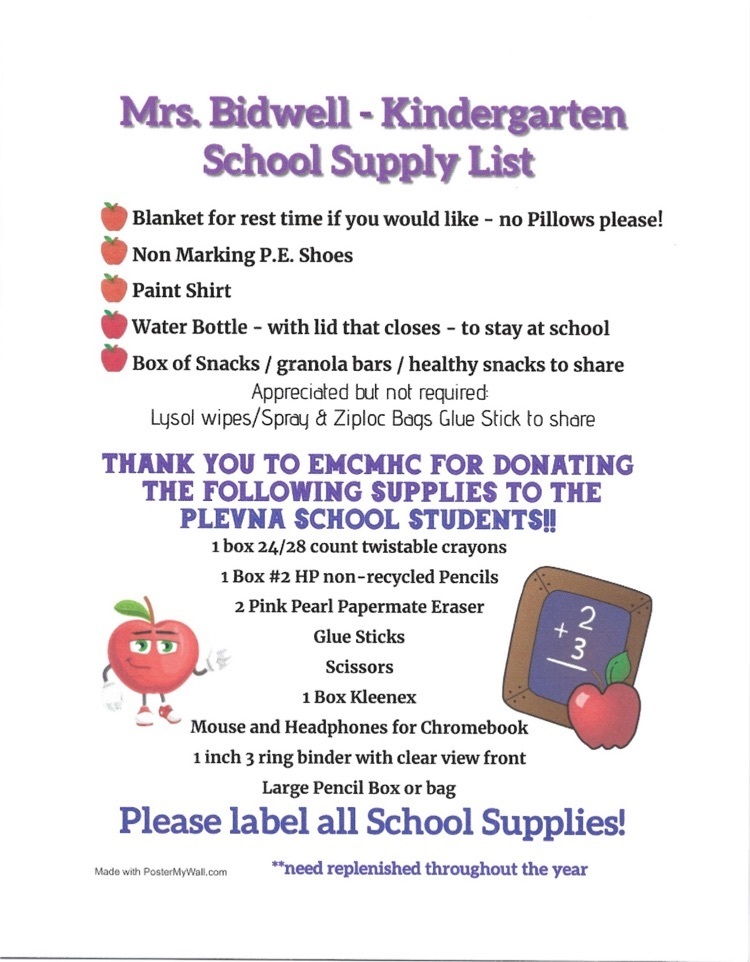 Kindergarten Supply List